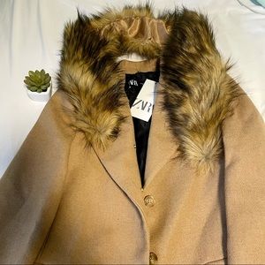 ZARA removable faux fur long coat